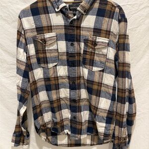 Casual Blue and Brown Plaid Button Down Shirt